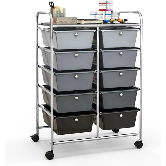 BuySphere 10 Drawers Rolling Cart, Classroom Organizers, Storage Cart with Wheels, for Teacher Office Home School Supplies Tool Craft Art Paper, Black Gradient