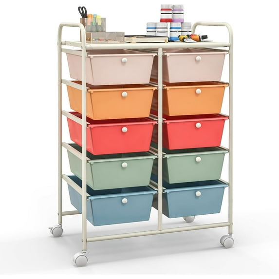 BuySphere 10 Drawers Rolling Cart, Classroom Organizers, Storage Cart with Wheels, for Teacher Office Home School Supplies Tool Craft Art Paper, Multicolor