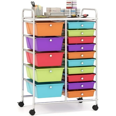 BuySphere 15-Drawer Organizer Cart Office School Storage Cart Rolling Drawer Cart for Tools, Scrapbook, Paper (Multicolor)