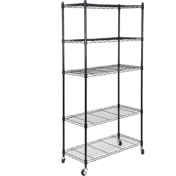 BuySphere 3-Shelf Adjustable Heavy Duty Storage Wire Shelving Unit with Wheels, Metal Organizer Wire Rack Microwave Utility Cart, Black (24L x 14W x 31H)