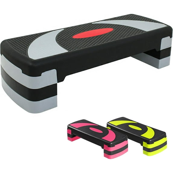 BuySphere 31 Inch Adjustable Workout Aerobic Step, Exercise Platform Trainer w 4 Adjustable Risers for Home Gym Fitness Workout,Lightweight,Gray