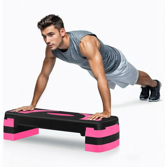 BuySphere 31 Inch Adjustable Workout Aerobic Step, Exercise Platform Trainer w 4 Adjustable Risers for Home Gym Fitness Workout,Lightweight,Pink