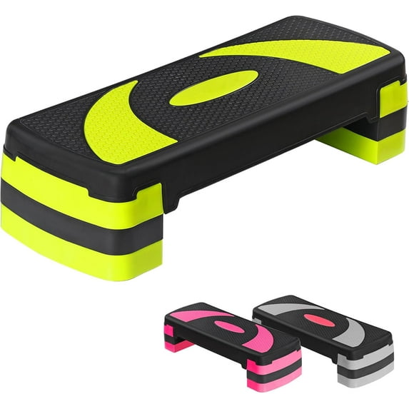 BuySphere 31 Inch Adjustable Workout Aerobic Step, Exercise Platform Trainer w 4 Adjustable Risers for Home Gym Fitness,Yellow Workout,Lightweight