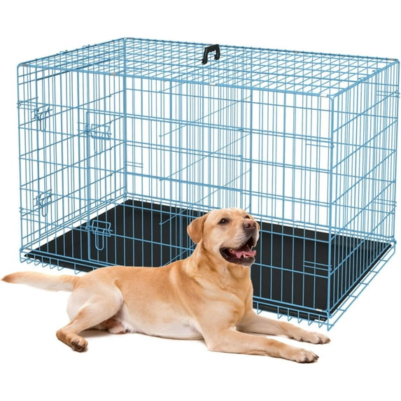 BuySphere 36 Inch Dog Crates for Small Medium Dogs Folding Mental Wire Crates Dog Kennels Outdoor and Indoor Pet Dog Cage Crate with Double-Door,Divider Panel, Removable Tray and Handle,Blue