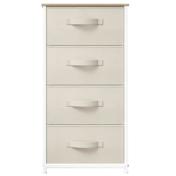 BuySphere 4 Dresser Storage Tower, Organizer Drawers for Closet Boys & Girls Bedroom, Bedside Furniture, Chest for Home, College Dorm, Steel Frame, Wood Top, Fabric Bins,Whtie
