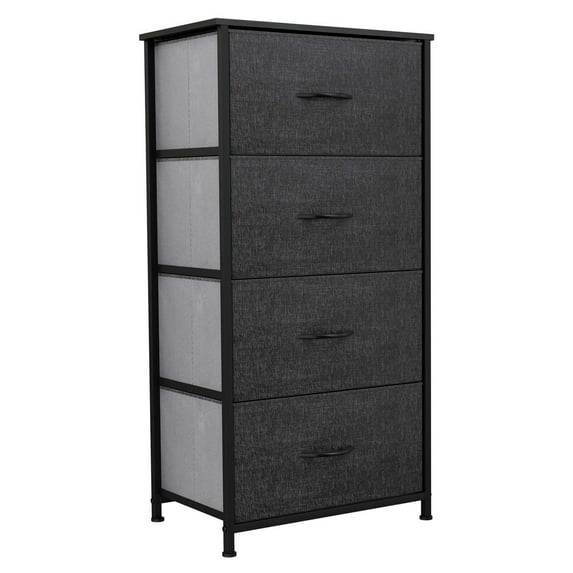 BuySphere 4 Dresser Storage Tower, Organizer Drawers for Closet Boys & Girls Bedroom, Bedside Furniture, Chest for Home, College Dorm, Steel Frame, Wood Top, Fabric Bins,Gray
