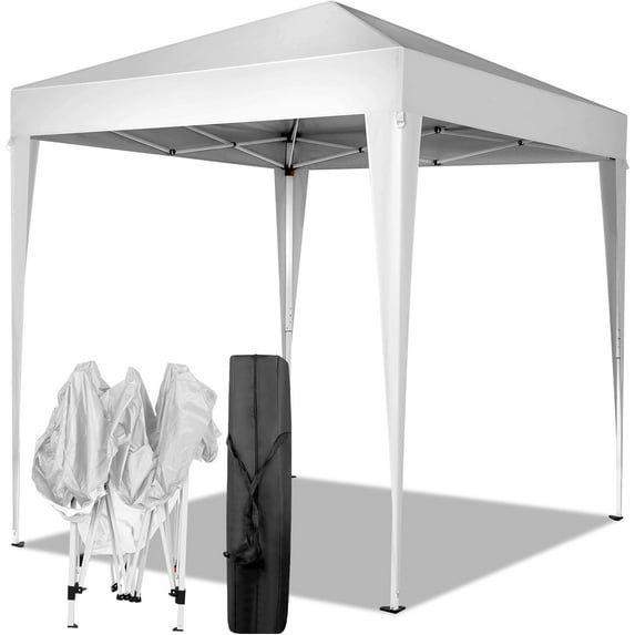 BuySphere 6.5x6.5ft Pop Up Canopy Tent, Outdoor Instant Shelter Folding Canopy with Carry Bag for Commercial Events, Party, Backyard BBQ, Camping ,Whtie-no side walls