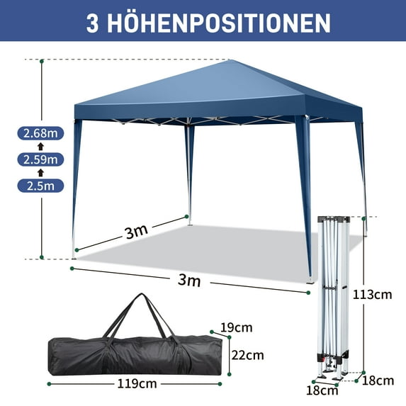 BuySphere 8X8'/10X10' ft Pop Up Canopy Tent, Outdoor Tent Canopy Foldable Portable Canopies for Camping, Patio, Easy Up Gazebo Canopy with Carry Bag Slant Legs,Blue-10' x 10'