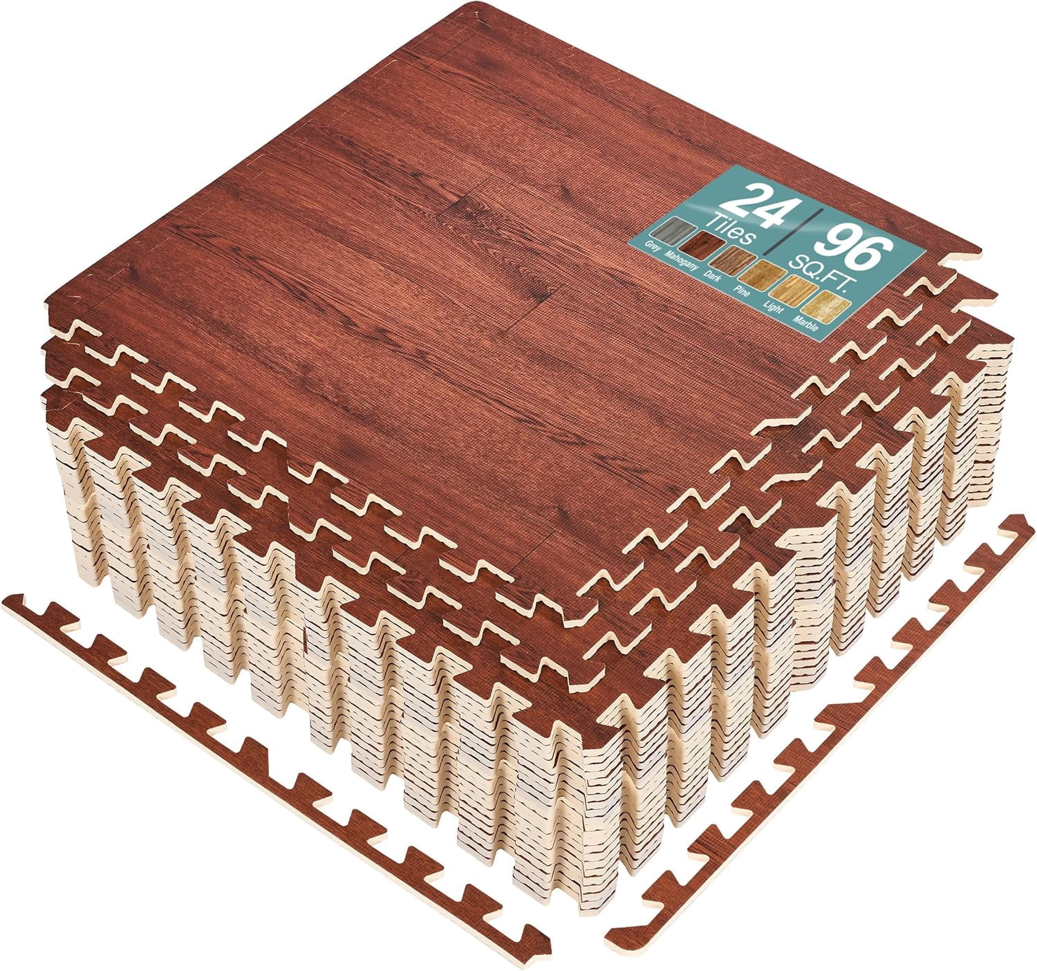 Mat Wo BuySphere 96 Sq. Ft. Wood Grain Floor Tiles Foam Mat EVA Interlocking ...