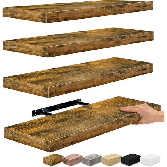 BuySphere Floating Shelves, Wall Shelves for Bedroom, Kitchen, Living Room, Bathroom Shelves Over The Toilet, Home Decor, Farmhouse Style, 24 x 9 Inch Wall Mounted Floating Shelves for Wall (4 Pack)