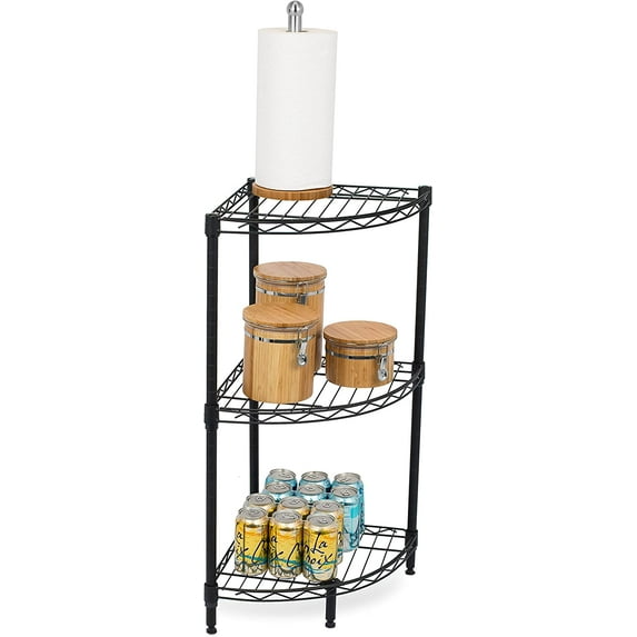 BuySphere Internet's Best 3-Tier Corner Wire Shelving - Black - Heavy Duty Shelf - Adjustable Rack Unit