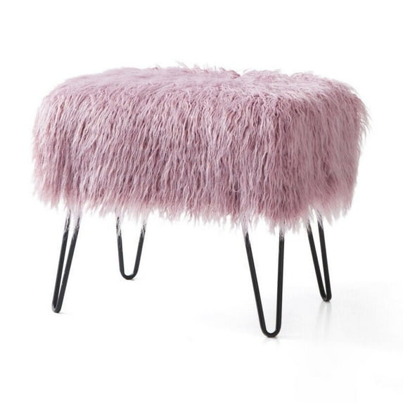 BuySphere Mongolian Faux Fur Ottoman, Antique White, 19'' x 13'' x 17'', Cozy Plush Fluffy Ottoman Foot Rest Stool for Living Room Bedroom Entryway Makeup Bench End of Bed Home Décor