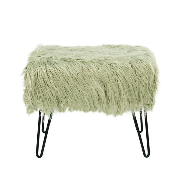 BuySphere Mongolian Faux Fur Ottoman, Antique White, 19'' x 13'' x 17'', Cozy Plush Fluffy Ottoman Foot Rest Stool for Living Room Bedroom Entryway Makeup Bench End of Bed Home Décor
