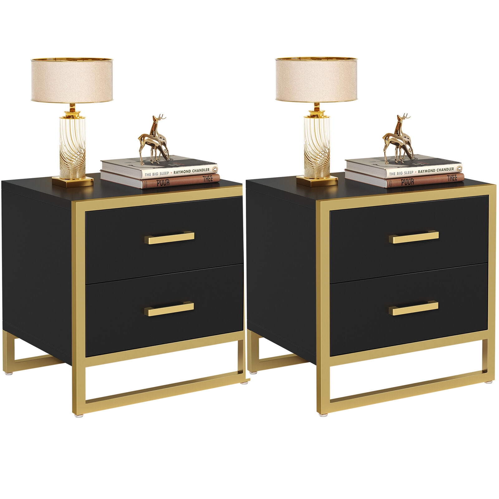 BuySphere Nightstand with 2 Drawers, Small End Side Table with Storage ...