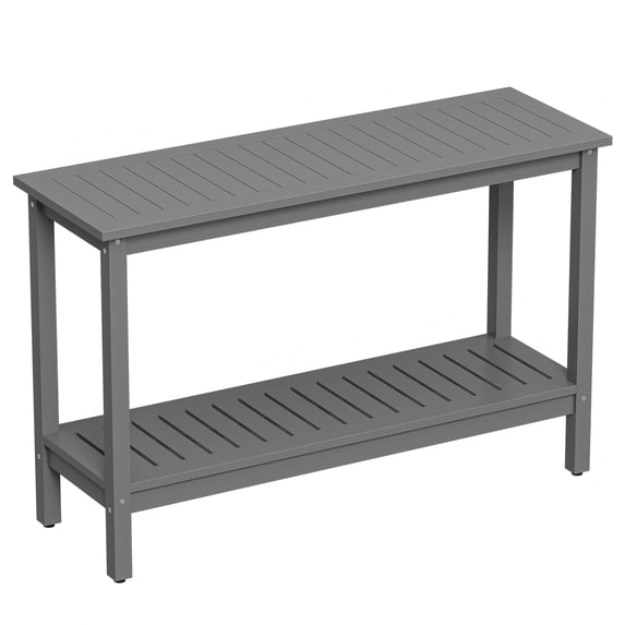 BuySphere Patio Console Table, Outdoor Solid Wood Side Table Multifunctional Buffet Bar Storage Organizer with Foot Sliders, 48in 2-Shelf,Grey