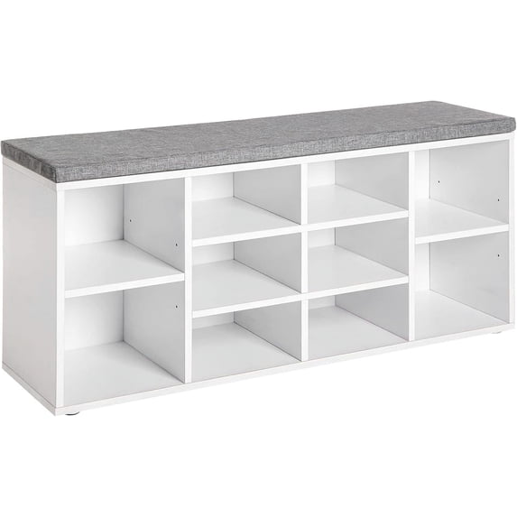 BuySphere Shoe Bench Storage Bench Entryway Bench Shoe Storage Organizer, 11.8 x 40.9 x 20.7 Inches, with Cushion and 10 Adjustable Compartments for Living Room Entryway Hallway Bedroom