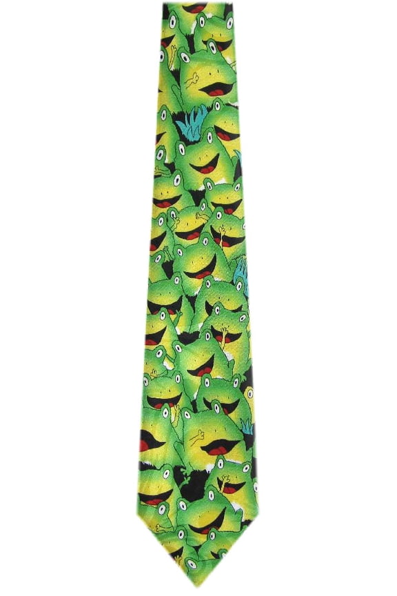 - Mens Novelty Frog Necktie - Green Black
