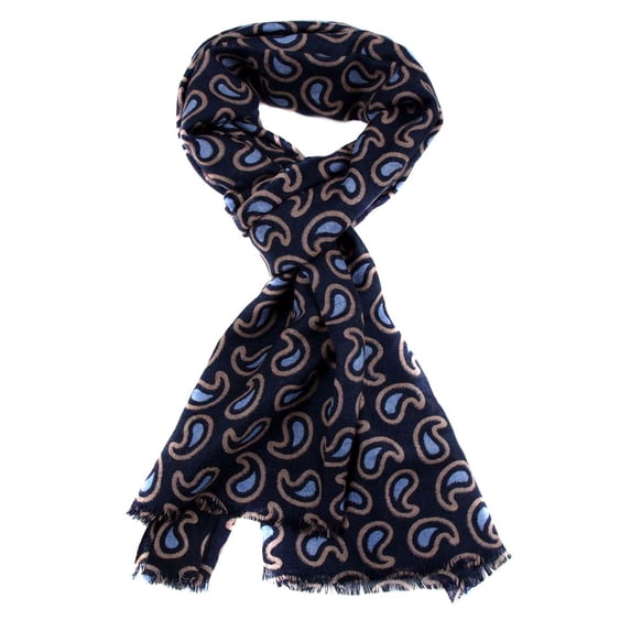 BuyYourTies - SCARF-Z-18 Mens Aficionado Wool Winter Scarf Navy Tan