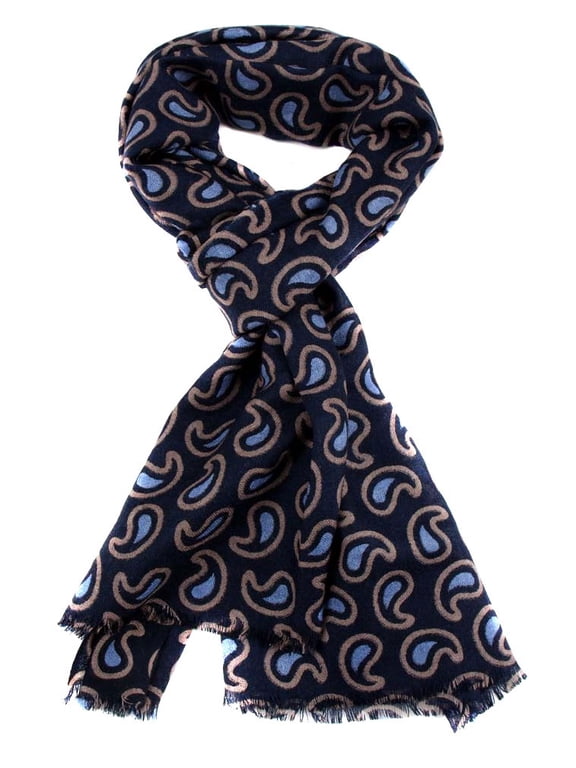 - SCARF-Z-18 Mens Aficionado Wool Winter Scarf Navy Tan