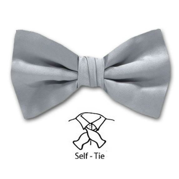 BuyYourTies - Silver Solid Color Self Tie Bow Tie