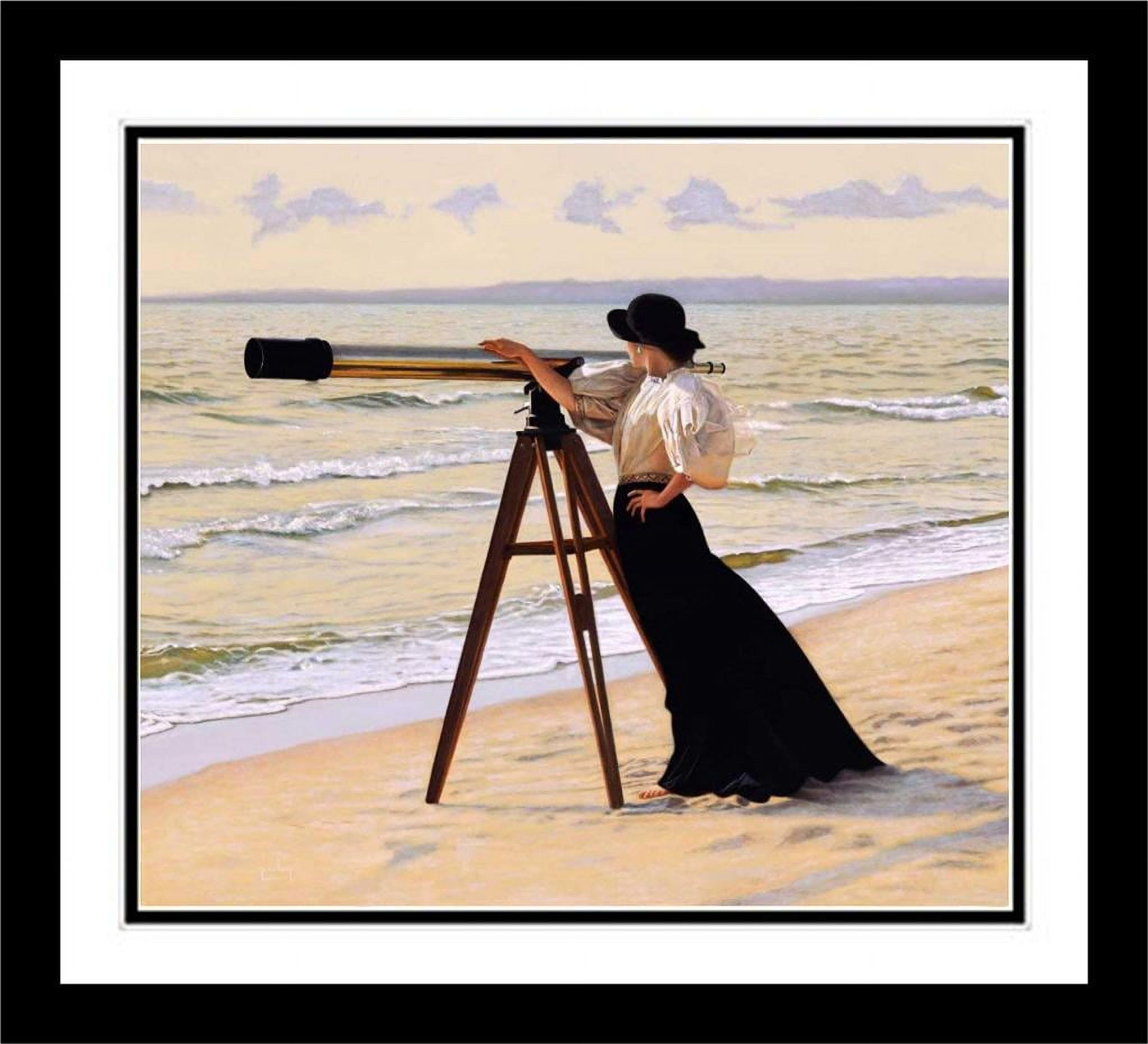 The Outlook Woman Spyglass on Beach Art Print by Botswana Ubuy