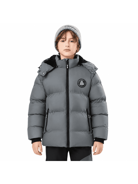 Kids Puffer Winter Coat, Thick Fleece‑Lined Warm Hooded Outerwear Jacket for Boys Girls (4‑15)