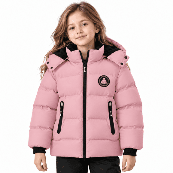 Buyboxs Kids Puffer Winter Coat, Thick Fleece‑Lined Warm Hooded Outerwear Jacket for Boys Girls (4‑15)