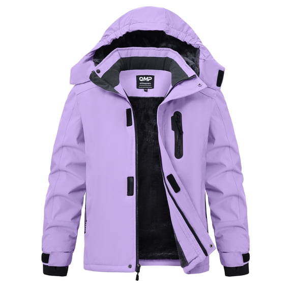 Girls' Waterproof Winter Ski Jacket with Hood, Fleece Lined Warm Snow Coat, Pink Outdoor Winter Jacket