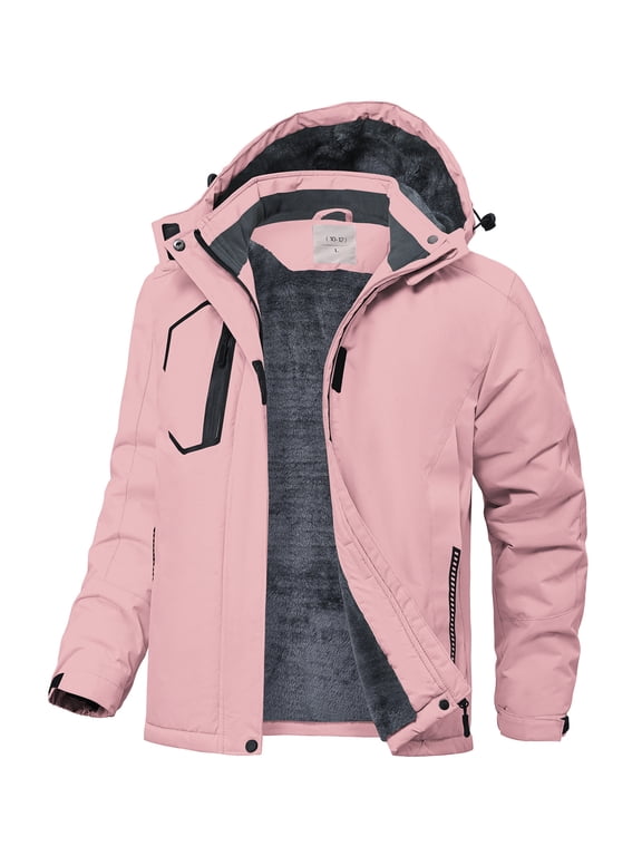 Kids Winter Snow Jacket, Warm Wool‑Lined Waterproof Coat with Zipper Pockets and Detachable Hood