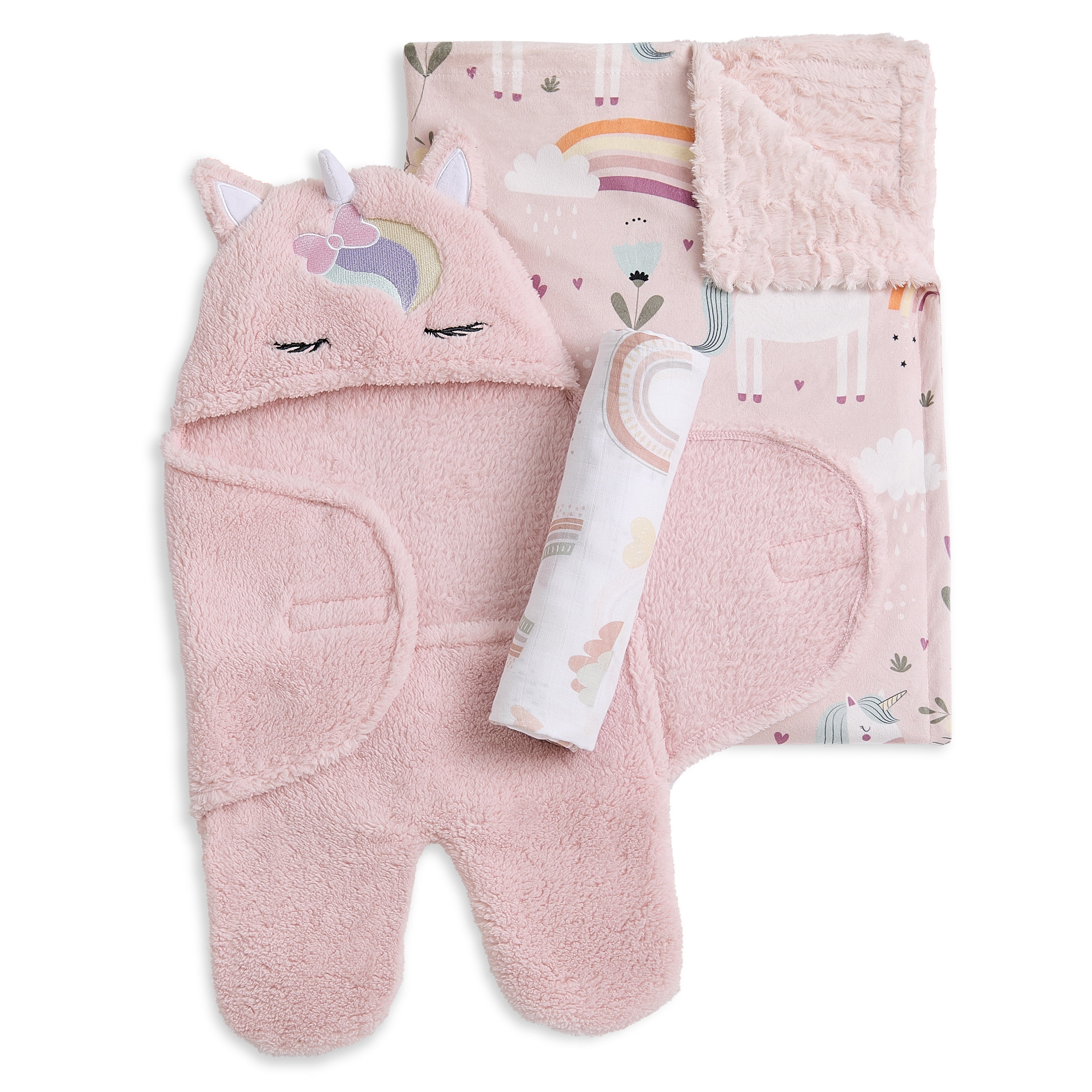 Evolur Enchanted Dreams 3 pc Gift Set - Sherpa Sack Wrap, Muslin Wrap & Velour Blanket, Princess Print