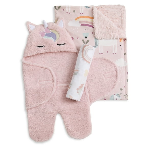 Evolur Enchanted Dreams 3 pc Gift Set - Sherpa Sack Wrap, Muslin Wrap & Velour Blanket, Princess Print