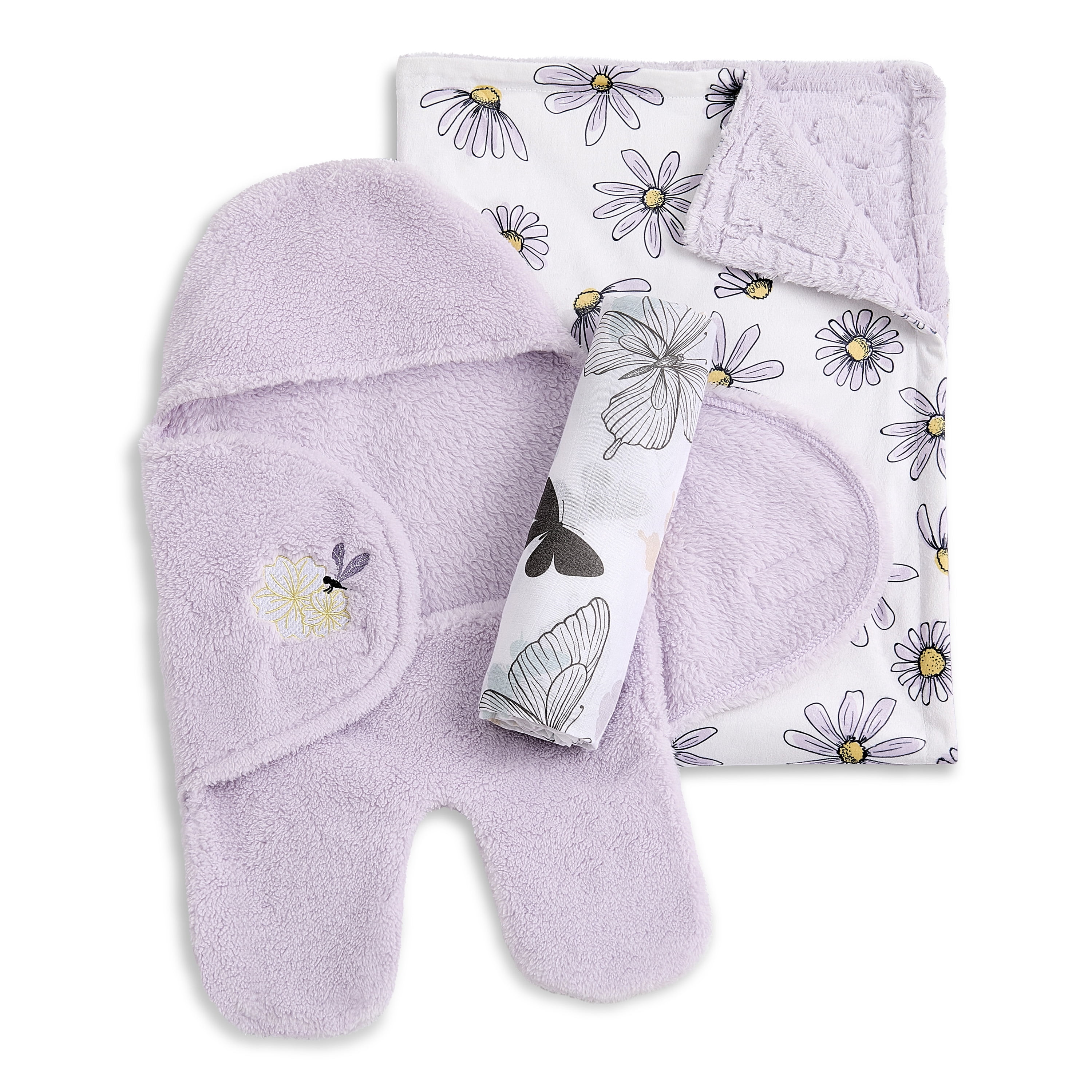 Evolur Secret Garden 3 pc Gift Set - Sherpa Sack Wrap, Muslin Wrap & Velour Blanket, Garden Print
