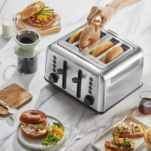 Buydeem DT640 4-Slice Toaster Extra Wide Slots 7-Shade Settings -Silver
