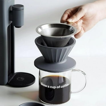 Buydeem Portable Pour Over Coffee Maker, BPA Free Food Grade Silicone Coffee Dripper Set with Stainless Steel Dual Mesh Filter, Perfect for Home, Travel, Outdoor 12 oz