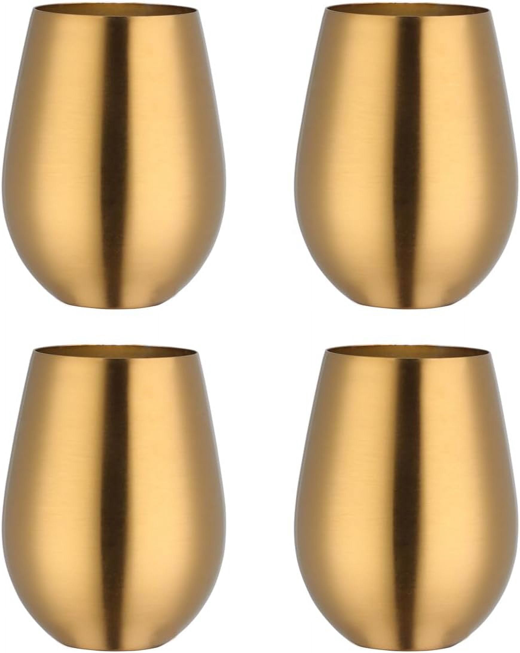 Buyer Star 304 Stainless Steel Wine Glasses Set of 4 - Gold 17 oz Outdoor Wine Tumblers