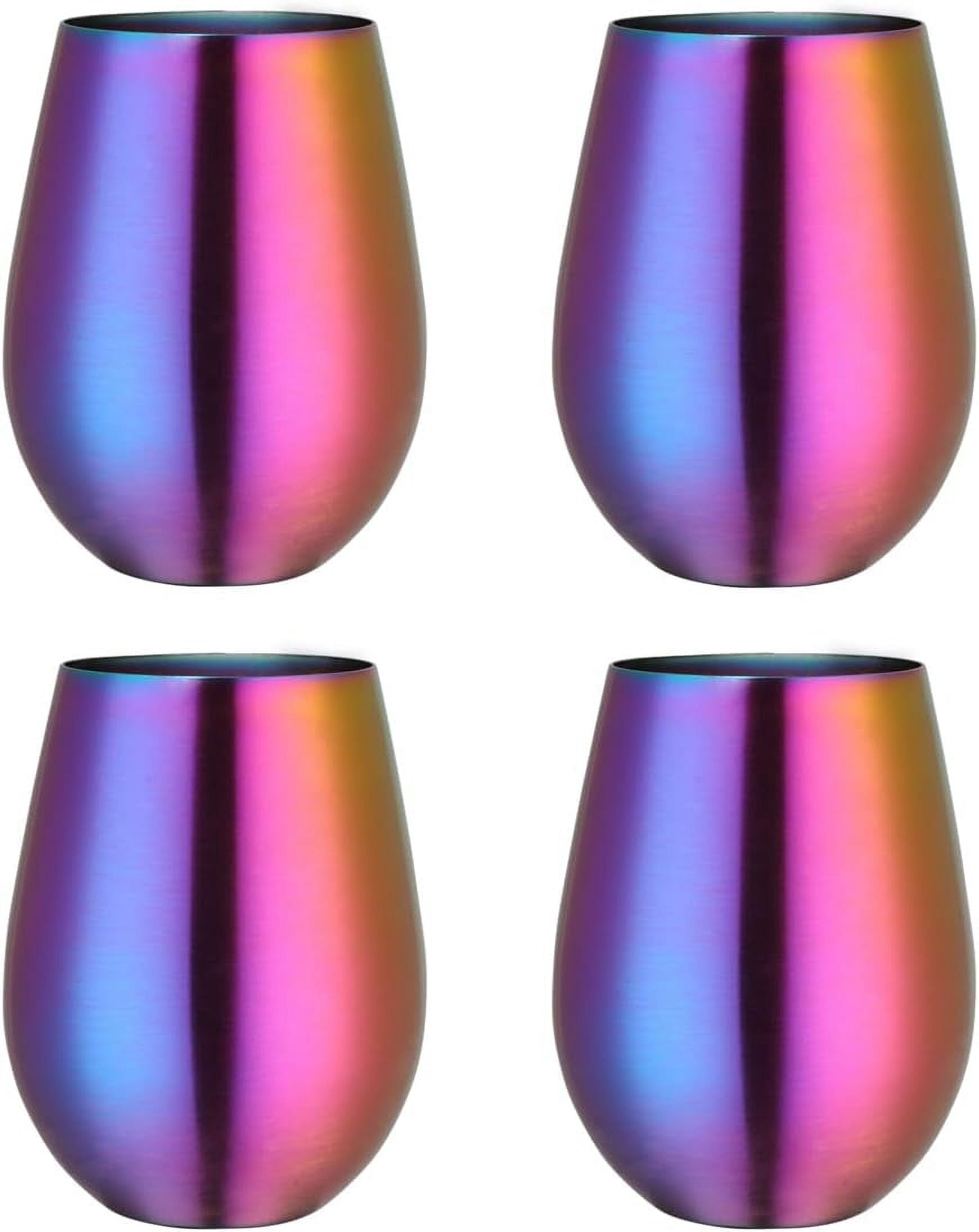 Buyer Star 304 Stainless Steel Wine Glasses Set of 4 - Rainbow 17 oz Outdoor Wine Tumblers