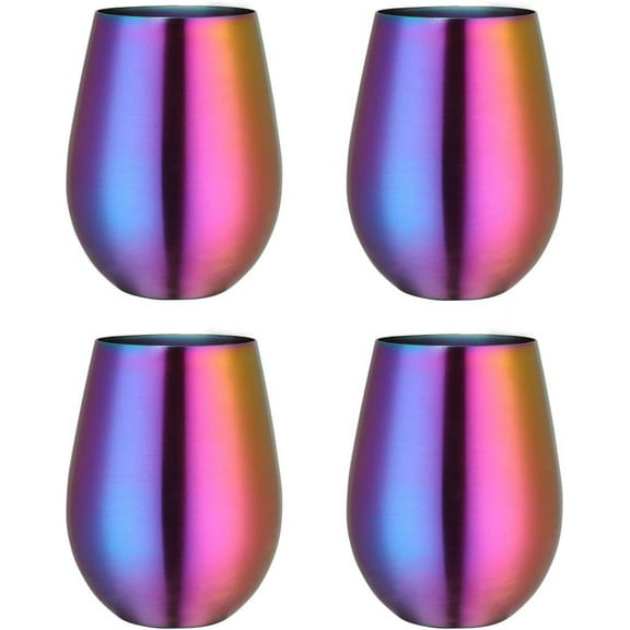 Buyer Star 304 Stainless Steel Wine Glasses Set of 4 - Rainbow 17 oz Outdoor Wine Tumblers