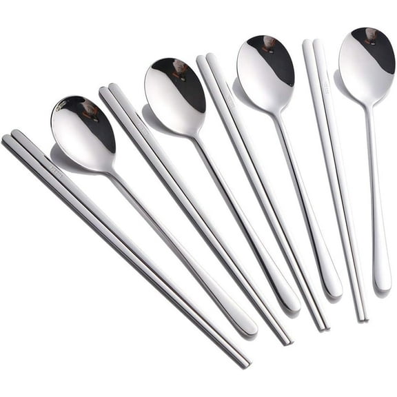 Buyer Star 4 Set Silver Korean Chopsticks Spoon Set Reusable Metal Stainless Steel Spoons Chopstics Set