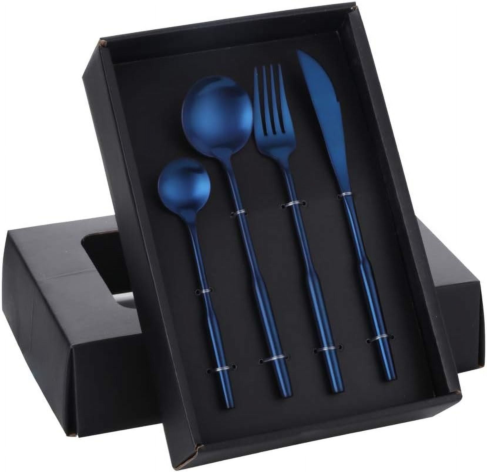 Flatware Rack Blue Buyer Star Blue Flatware Set, 20-Pieces Silverware Set Matt Polished ...