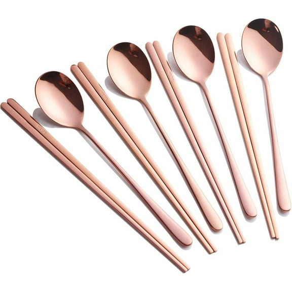 Buyer Star Bronze Reusable Metal Stainless Steel Chopsticks Spoon Set of 4