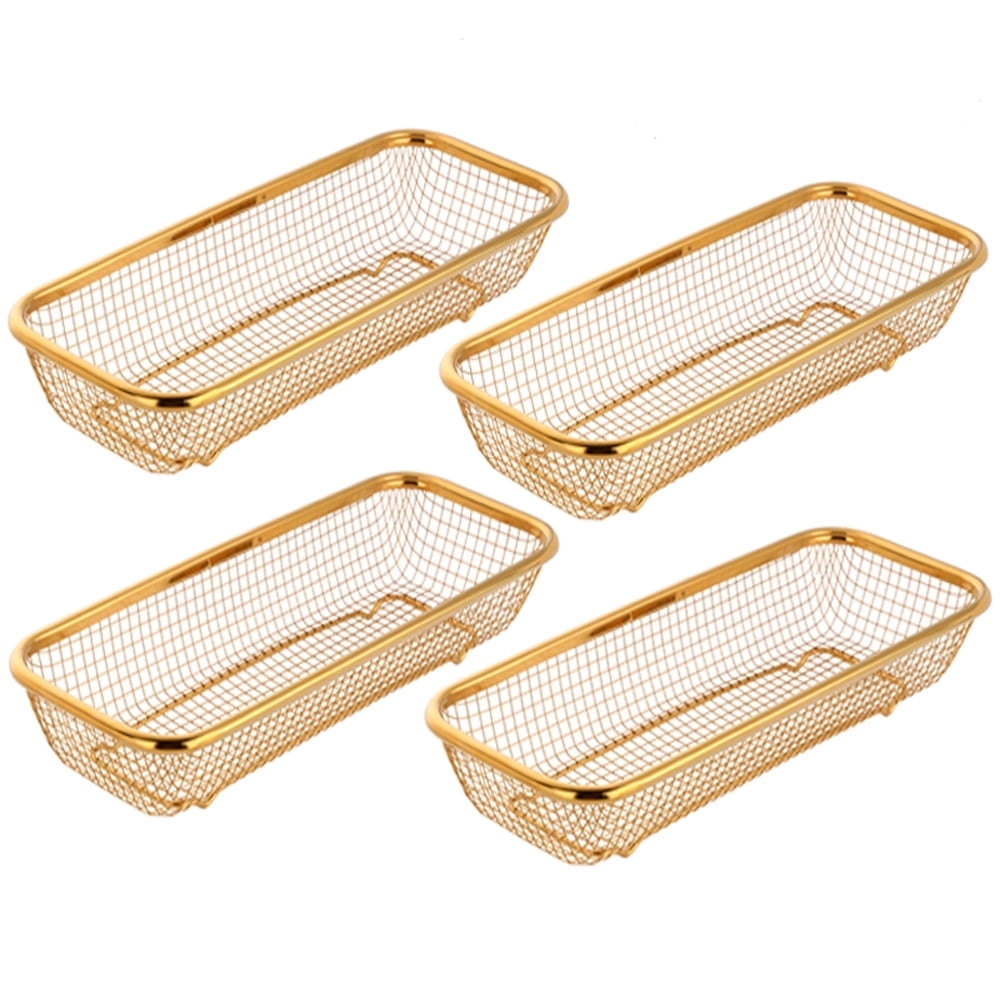 Buyer Star Gold Kitchen Drawer Organizer, Stackable Mesh Storage Baskets, Stainless Steel Silverware Organizer for Holding Knife Fork Spoon, 12.5"x5"x2.5", Pack of 4