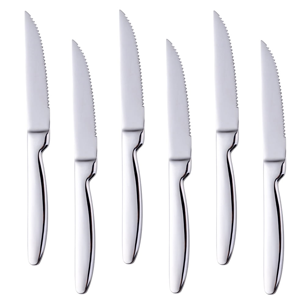 Buyer Star Kitchen Steak Knives Set of 6, 8.6 Inches Heavy Duty Steak Knife Sets, Stainless Steel Non-Stick Silverware Set for Home, Restaurant, Party, Wedding, Dishwasher Safe