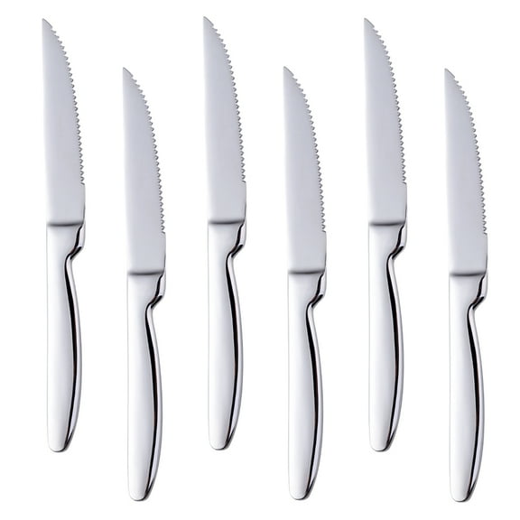 Buyer Star Kitchen Steak Knives Set of 6, 8.6 Inches Heavy Duty Steak Knife Sets, Stainless Steel Non-Stick Silverware Set for Home, Restaurant, Party, Wedding, Dishwasher Safe