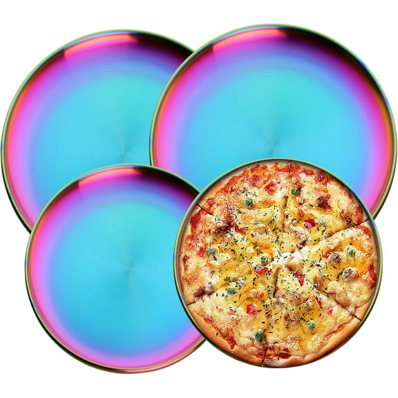 Buyer Star Pack of 4 Stainless Steel Plates, Stainless Steel Plates, Metal Dinner Plates for Steak Salad, Dessert Plates, Stainless Steel Plates, Serving Plates for Camping, Picnic, Kitchen, Barbecue