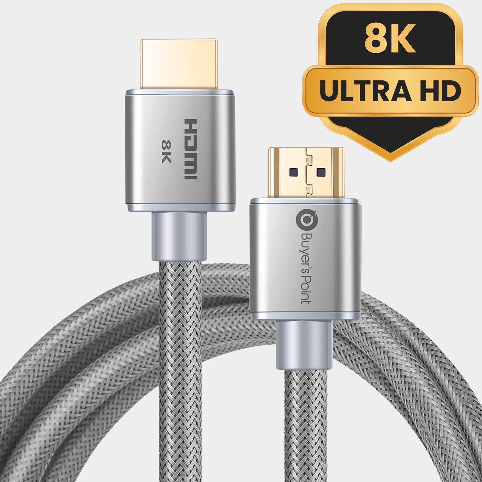 Buyer's Point 8K Ultra High Speed HDMI Cable (6ft) with 120Hz & Compatible with Apple TV, Nintendo Switch, Roku, Xbox, PS5, PS4, Projector, HDTV, Bluray (Gray) -