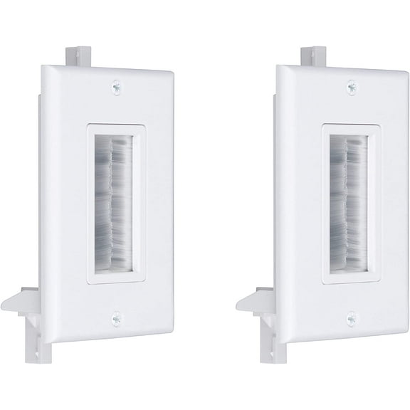 Buyer's Point Brush Wall Plate w/Built in Mounting Bracket, Decora Style, Cable Pass Through Insert for Wires, Single Gang Cable Access Strap, Wall Socket for HDTV, HDMI, Home Theater (2 Pack, White)