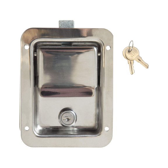 Buyers Products L3885 Locking Standard Flush Single Point Latch, Polished Stainless Steel, 2 Keys, Bolt On Mount, Truck Tool Box Latch, Trailer Latch, Camper & RV Latch CA1