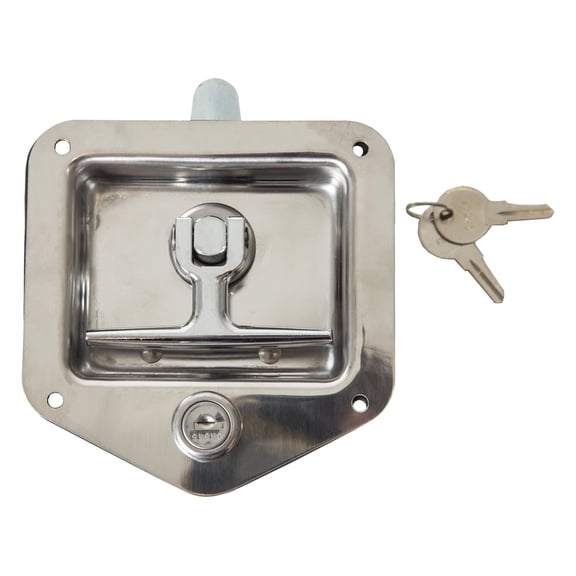 Buyers Products L8815 T-Handle Latch, Locking Single Point Latch With Gasket, With 2 Keys, Polished Stainless Steel, For Truck Bed Tool Boxes, Trailer Doors, RVs, Campers, Truck Cap Latch