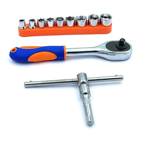 Buyholic T-Handle Ratchet Wrench,Mini Hacksaw Hand Saw and Screwdriver Small Tool Kit Set (9 Pcs Hex Drive Socket Set)