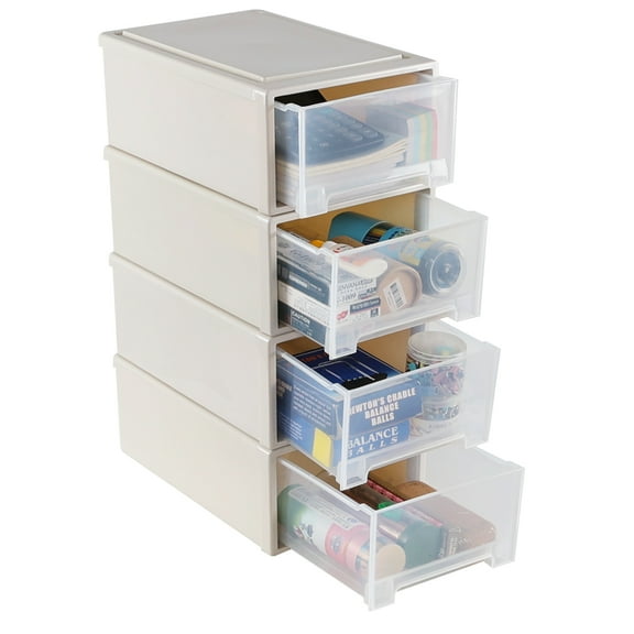 Buyitt 12 Quart Desktop Drawer Storage Unit, Plastic Stackable Storage Drawer, 4 Pack